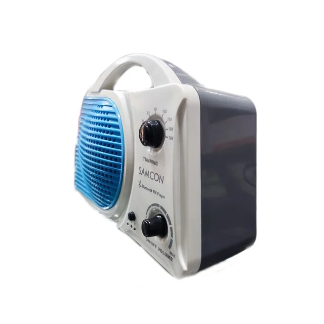 Samcon Get & Go Poratable Speaker FM Radio | Bluetooth | In Built Rechargeable Battery 1 AMP 4V ( White & Blue)