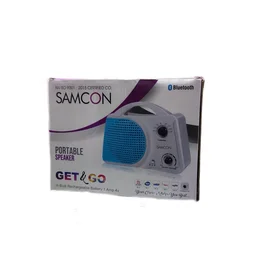 Samcon Get & Go Poratable Speaker FM Radio | Bluetooth | In Built Rechargeable Battery 1 AMP 4V ( White & Blue)
