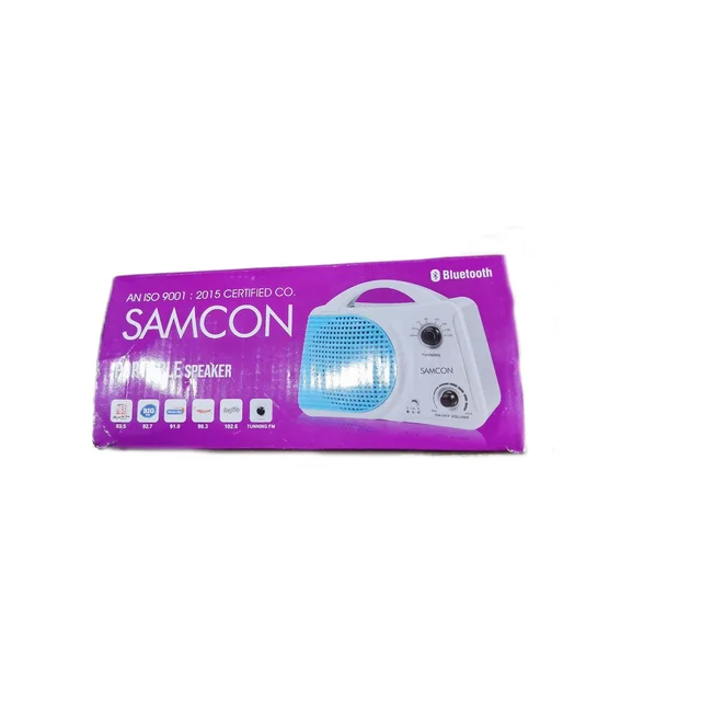 Samcon Get & Go Poratable Speaker FM Radio | Bluetooth | In Built Rechargeable Battery 1 AMP 4V ( White & Blue)