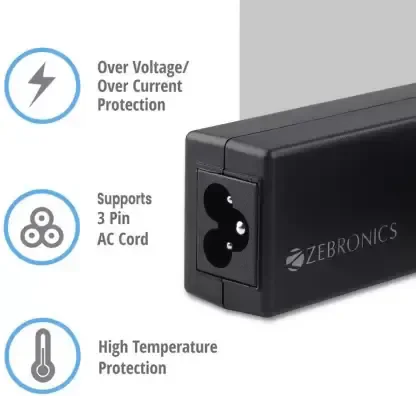 Zebronics Zeb- LA551719065L 65W Laptop Adapter 5.5x1.7mm Connector (Black)