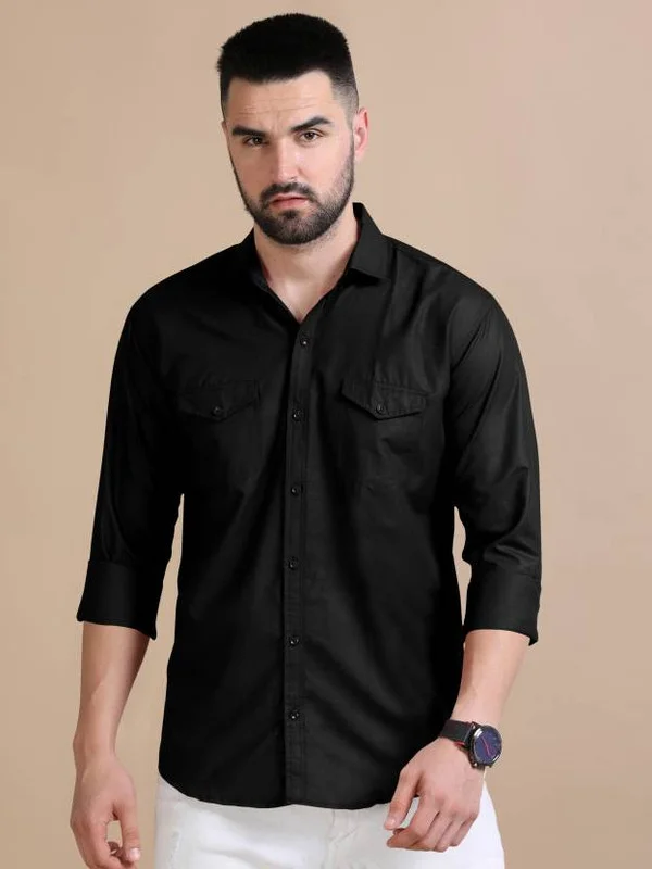 Stylish Cotton Full Sleeve Collared Neck Black Shirt for Mens and Boys