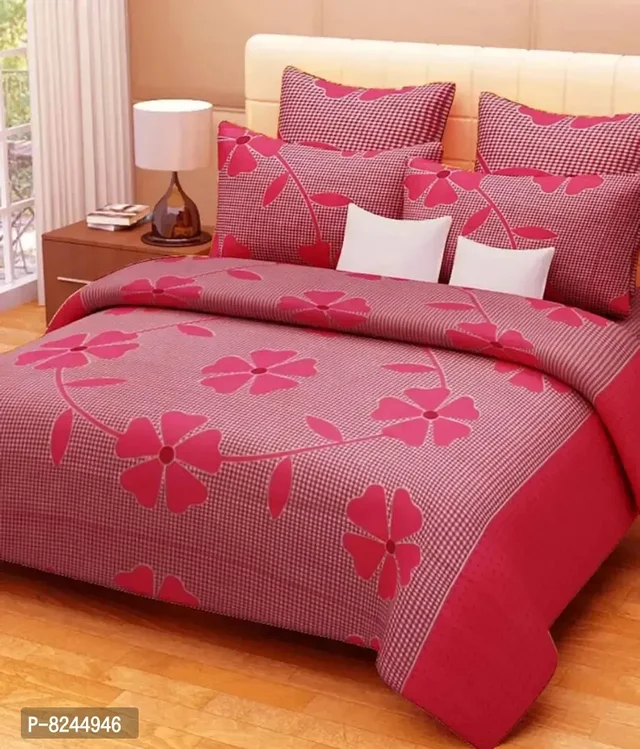 144TC 3D Printed Polycotton Double Bedsheet Set with 2 Pillow Covers (