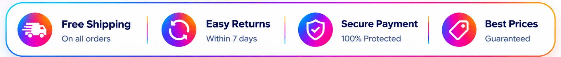 Instaecart trust banner showcasing 100% original products, easy returns, secure payments, fast delivery, premium quality standards, and 24/7 customer support.
