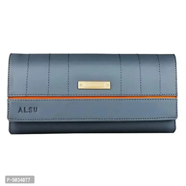 ALSU Women's Trendy Blue Hand Clutch Wallet with Phone Pocket Card Holder (klm-014gryblu)