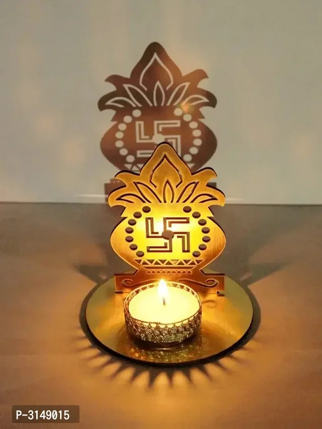 Classy Golden MDF Shadow Kalash Tealight Candle Holder