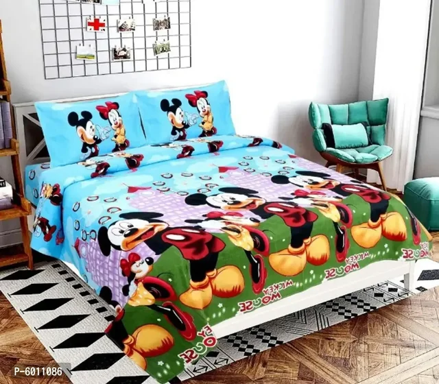 Comfortable Trendy Microfiber Abstract Double Bedsheet Set with Two Pi