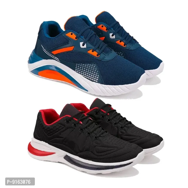 Elegant Canvas Self Design Sports Running Shoes For Men- Pack Of 2