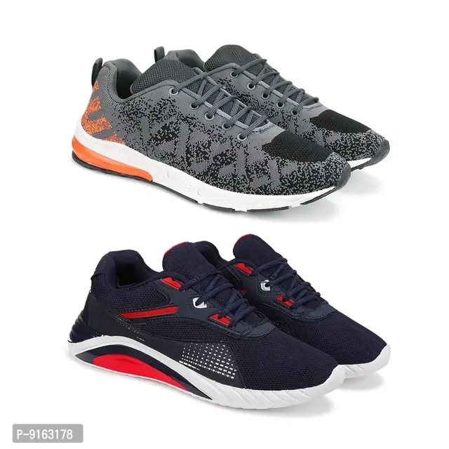 Elegant Canvas Self Design Sports Running Shoes For Men- Pack Of 2
