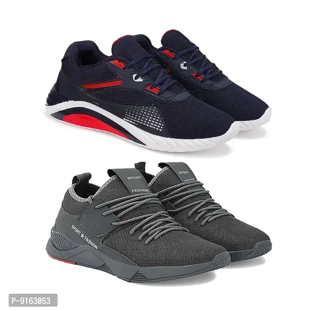 Elegant Canvas Self Design Sports Running Shoes For Men- Pack Of 2