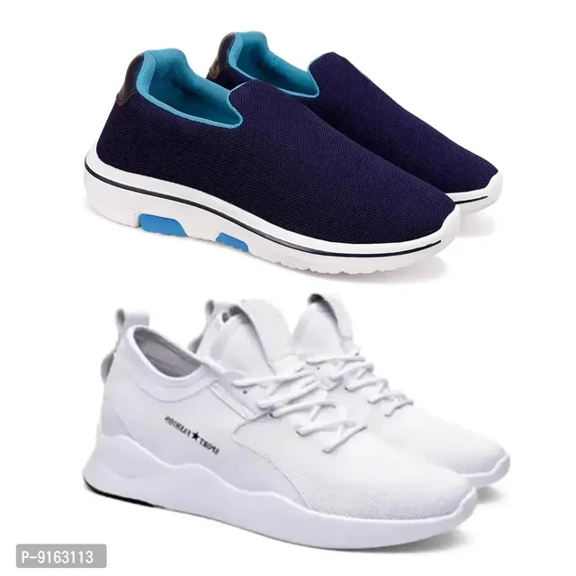 Elegant Canvas Self Design Sports Running Shoes For Men- Pack Of 2
