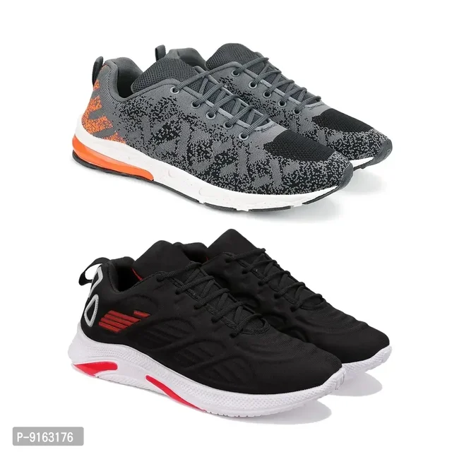 Elegant Canvas Self Design Sports Running Shoes For Men- Pack Of 2