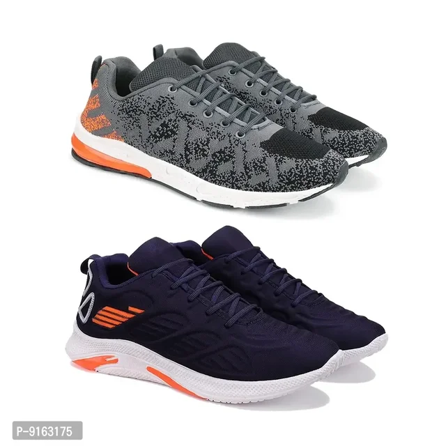 Elegant Canvas Self Design Sports Running Shoes For Men- Pack Of 2