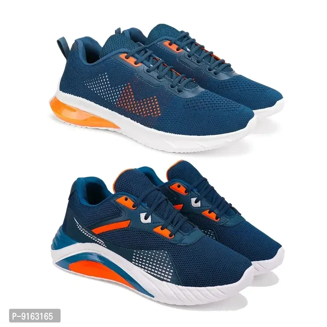 Elegant Canvas Self Design Sports Running Shoes For Men- Pack Of 2