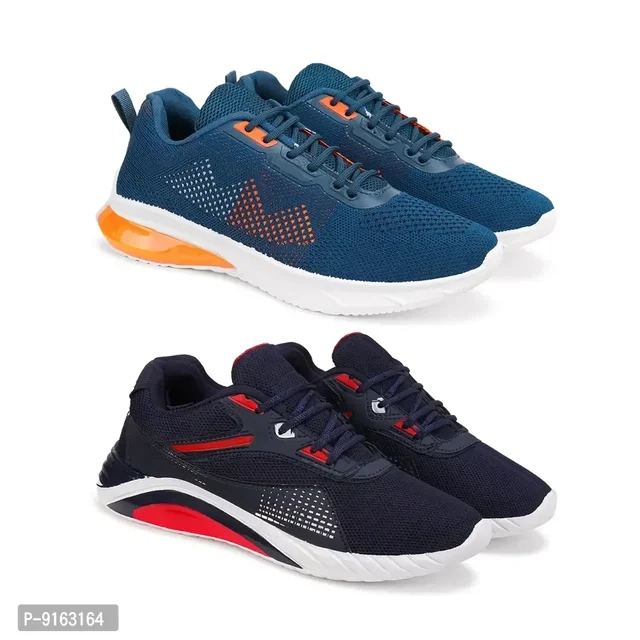 Elegant Canvas Self Design Sports Running Shoes For Men- Pack Of 2