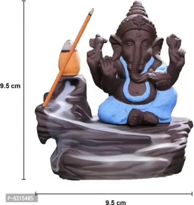 Handcrafted Meditation Monk Ganesha | Meditation Relaxing Ganesha Statue | Little Ganesha smoke Backflow Cone Incense holder with 10 Incense Cones Decorative Showpiece | For Home Decor - 10