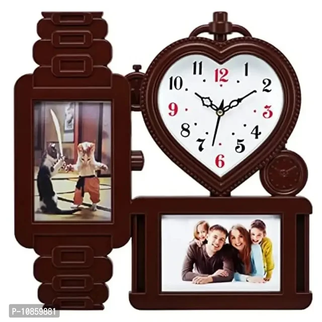 "Harbour Analog Wall Clock with Photo Frames – Decorative Clock for Home & Living Room (34.5 x 34.5 cm)