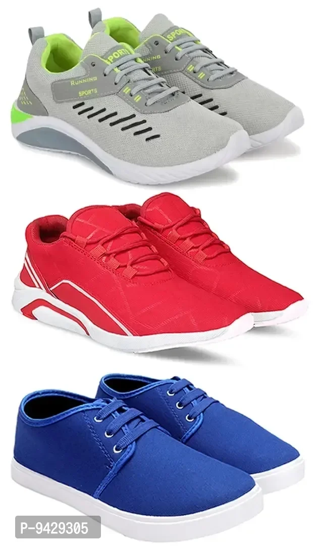 Men Sports Shoes Lace-Up Lightweight Multicolour Shoes For Running Walking gym Trekking and hiking Shoes (Pack Of 3)