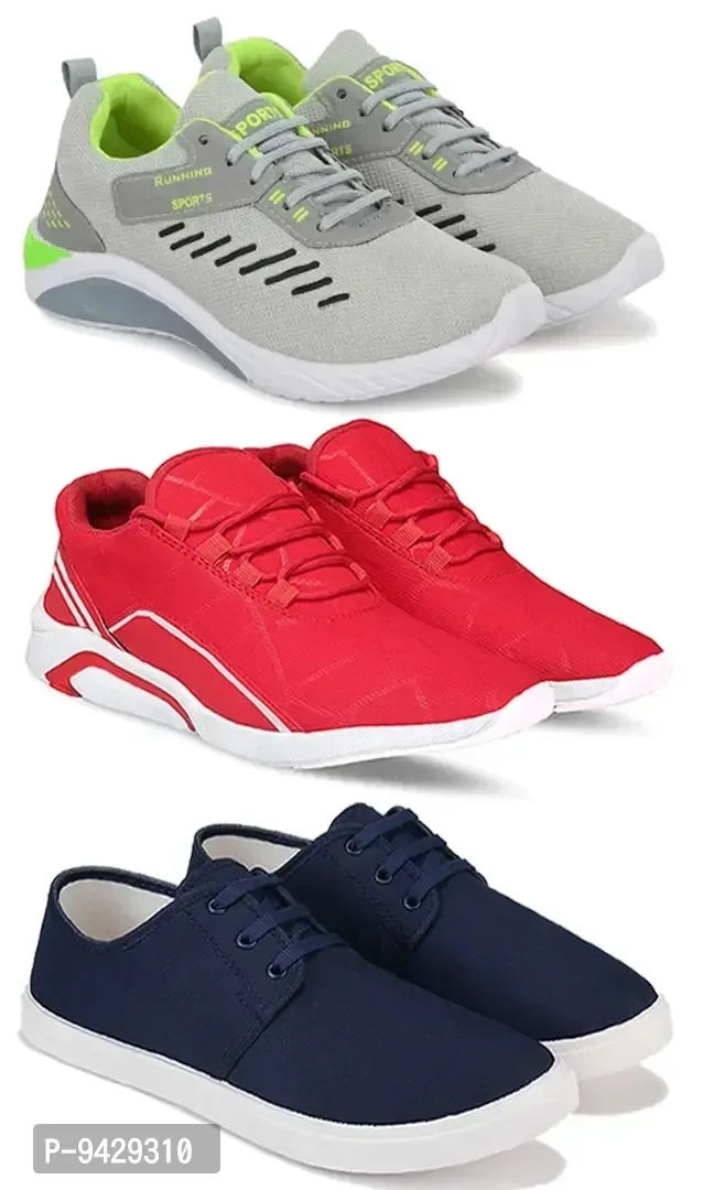 Men Sports Shoes Lace-Up Lightweight Multicolour Shoes For Running Walking gym Trekking and hiking Shoes (Pack Of 3)