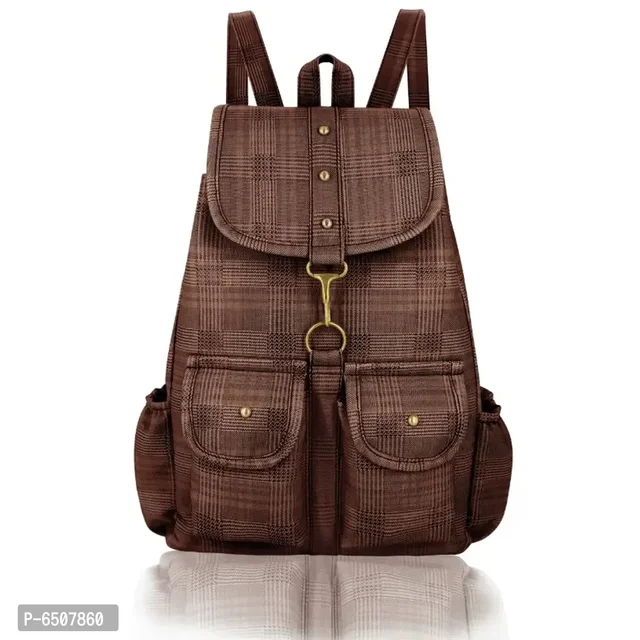 New brown check backpack for girl