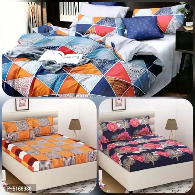 Polycotton Printed Bedsheet Set With 2 Pillow Covers ( Pack Of 3 )