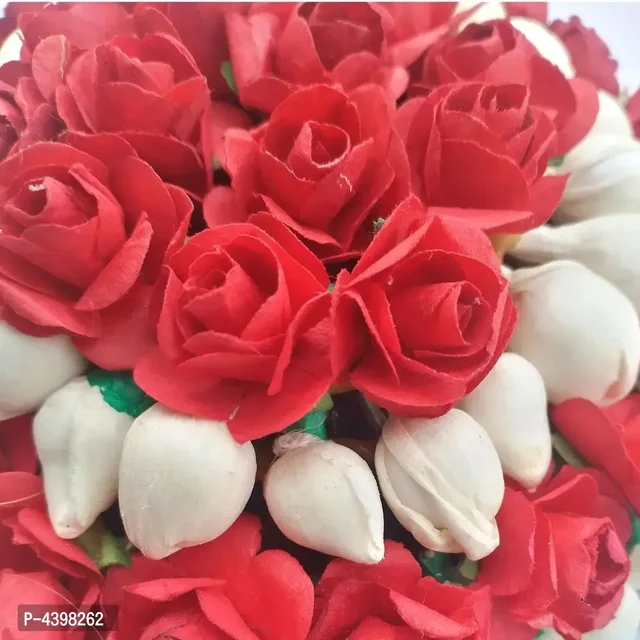 Red Flower Gajra Hair Extension For Bun Styling