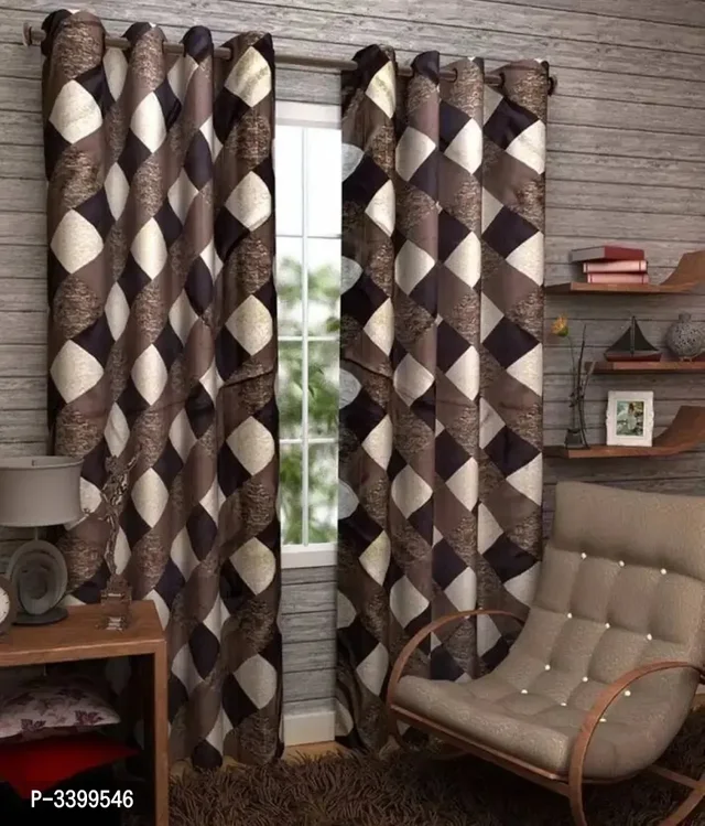Royal Blue Polyester Rod Pocket Fitting Long Door Curtain Set