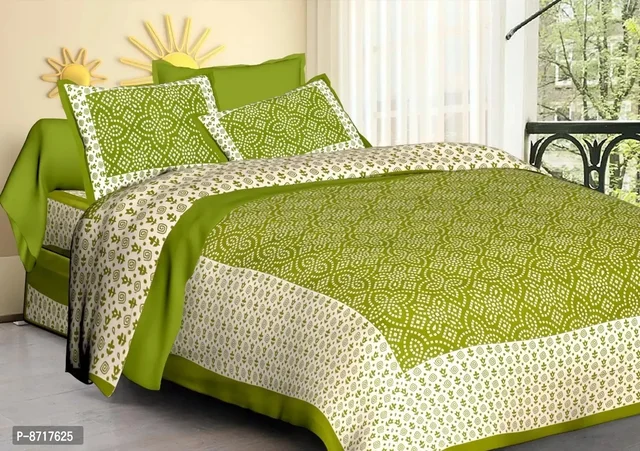 Stunning Cotton Jaipuri Printed Double Size Bedsheet Set With 2 Pillow