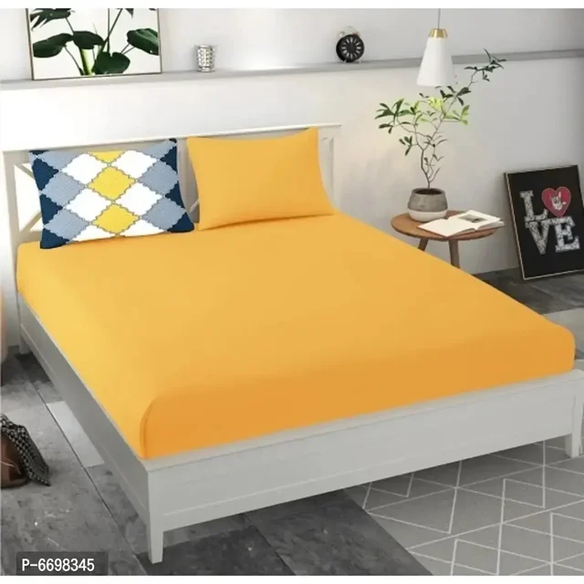 Stylish Cotton Blend Solid Double Bedsheet Set