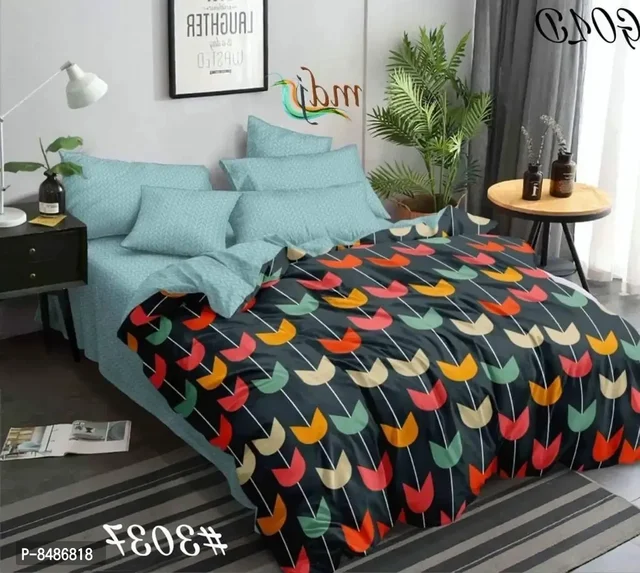 Stylish Fancy Glace Cotton Supersoft Printed Double Bedsheet Set With