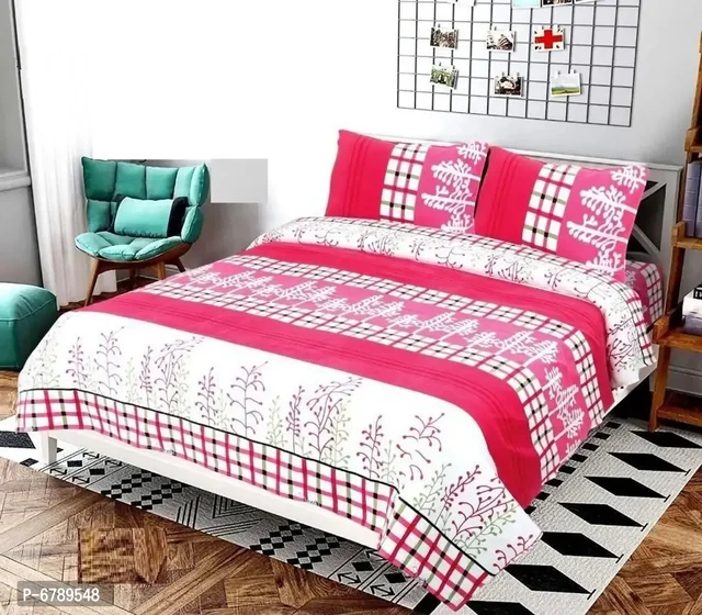 Stylish Fancy Polycotton 3d Printed Multicoloured Double Bedsheet Set