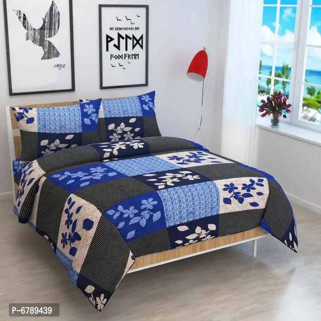 Stylish Fancy Polycotton 3d Printed Multicoloured Double Bedsheet Set