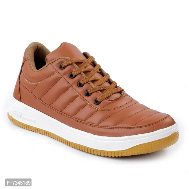 Stylish Fashionable Tan Brown Leatherette Trendy Modern Daily Wear Lace Ups Running Casual Shoes Sneakers For Men