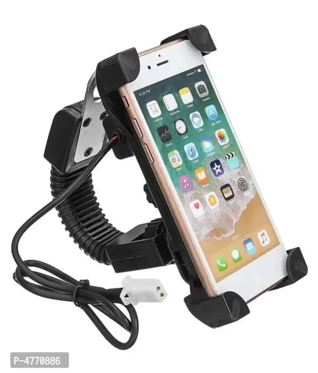 Universal Bike Mobile Holder Mirror With USB Charger Bike Mobile Holder (Black)