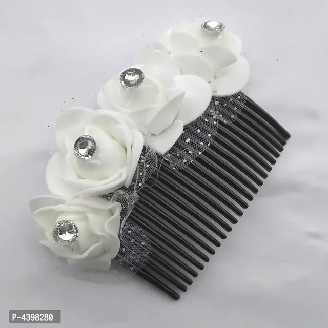 White Rose Flower Gajra Juda Comb Pin Clip