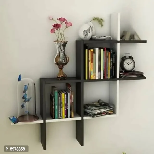 Wooden Wall Shelf Unique Design Home Decor For Living Room Bedroom ( Black  White )