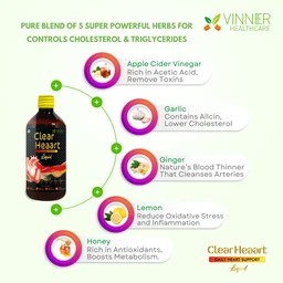 Clear Heaart Liquid for Lower Cholesterol Made with Raw, Unfiltered, Unpasteurized Apple Cider Vinegar with Mother, Honey with Fresh juice of Ginger, Garlic, Lemon, No Preservatives No Water added. - 2 Bottle X 450 ML