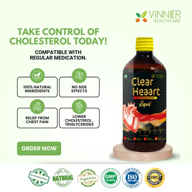 Clear Heaart Liquid for Lower Cholesterol Made with Raw, Unfiltered, Unpasteurized Apple Cider Vinegar with Mother, Honey with Fresh juice of Ginger, Garlic, Lemon, No Preservatives No Water added. - 2 Bottle X 450 ML