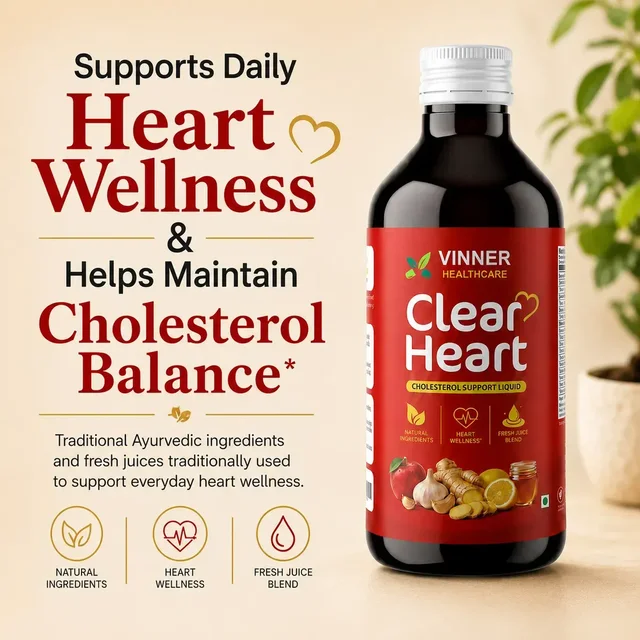 Clear Heart Liquid — Ayurvedic juice for heart wellness. Made with fresh juice of ginger, garlic, lemon, forest honey, and raw Apple Cider Vinegar with Mother.