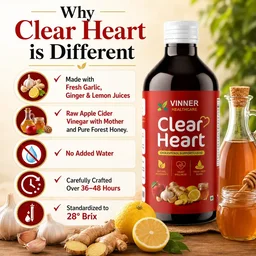 Clear Heart Liquid — Ayurvedic juice for heart wellness. Made with fresh juice of ginger, garlic, lemon, forest honey, and raw Apple Cider Vinegar with Mother. - 2 Bottle X 450 ML