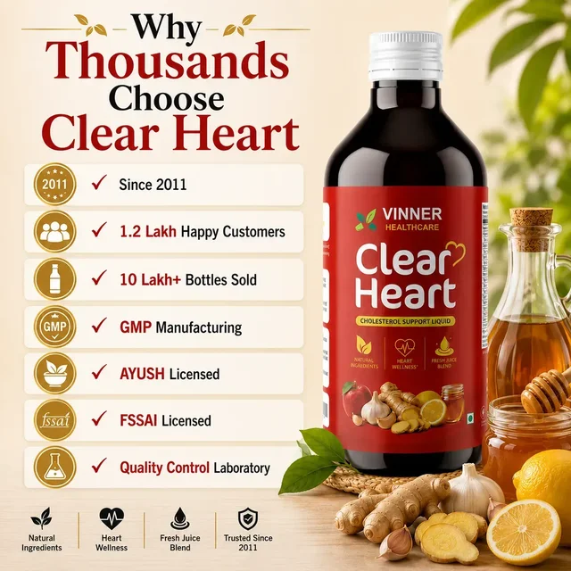 Clear Heart Liquid — Ayurvedic juice for heart wellness. Made with fresh juice of ginger, garlic, lemon, forest honey, and raw Apple Cider Vinegar with Mother. - 1 Bottle X 450 ML
