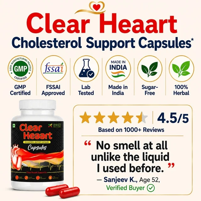 Vinner Healthcare Clear Heaart Cholesterol Support Capsules - Ayurvedic Heart Wellness - 2 Bottles X 45 Capsules