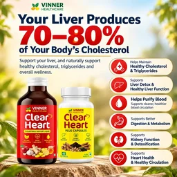 Vinner Healthcare Doctor’s Recommended Clear Heaart Combo Pack | Powerful Ayurvedic Combination For Heart, Liver & Kidney Care | Reduces Cholesterol, Blockages, Detox Liver & Kidneys, Fatty Liver Support | Improves Metabolism | Anti-Inflammatory & Cardiovascular Support. - 45-Day Improvement Pack – Visible Health Support