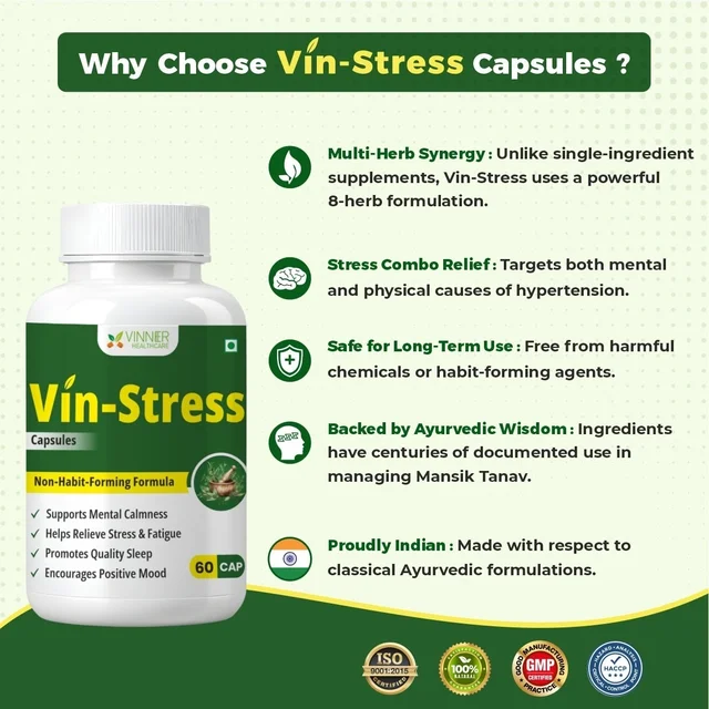 Vin-Stress Capsules – Ayurvedic Calm for Stress, Sleep & Mood Balance - 60-Day Pack