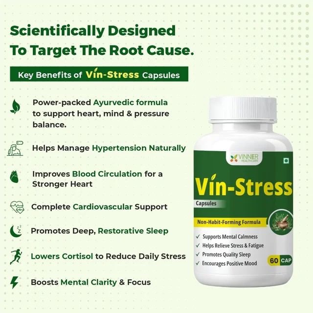 Vin-Stress Capsules – Ayurvedic Calm for Stress, Sleep & Mood Balance - 60-Day Pack