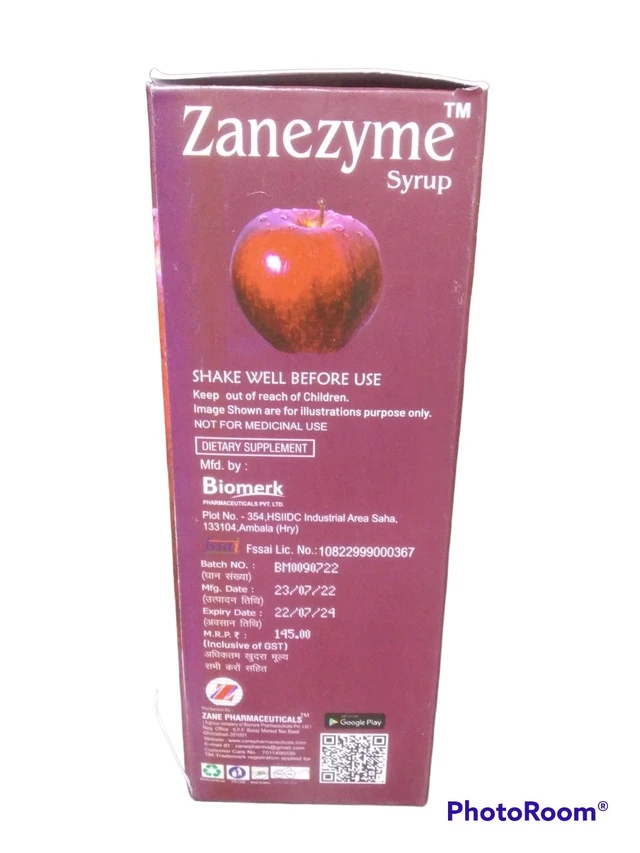 zanezyme Apple Syrup – Digestive Enzyme Supplement with Pepsin & Fungal Diastase | Vitamin B Complex Enriched