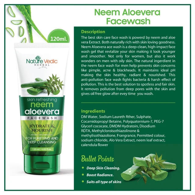 Nature Vedic Neem, Aloe Vera Face wash for Purifying & Deep Cleansing FaceWash - 120 ml