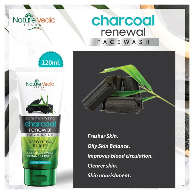 Nature Vedic Charcoal Face wash for Clean & Reveal Instant Fairness (120 ml) Face Wash - 120 ml