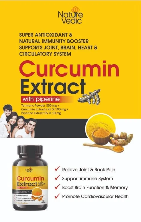 Nature Vedic Curcumin Extract Capsules With Piperine for Joint Pain, Inflammation & Immunity System - 60 Capsules