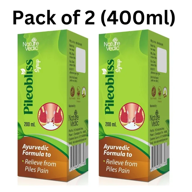 Nature Vedic Pileobliss Syrup Ayurvedic Syrup for Piles Pain,Hemorrhoids & Itching - 400 ml