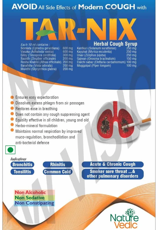 Nature Vedic TARNIX SYRUP for Smokers Cough to Detox Lungs & Remove Lungs Tar - 400 ml